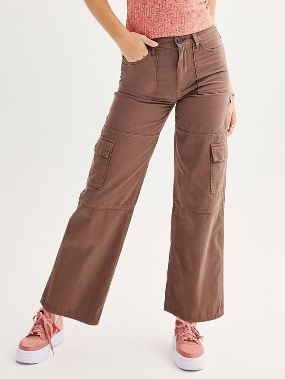 Junior's SO High Rise Wide Leg Cargo Pants - Heirloom Brown - Large Long - NWT